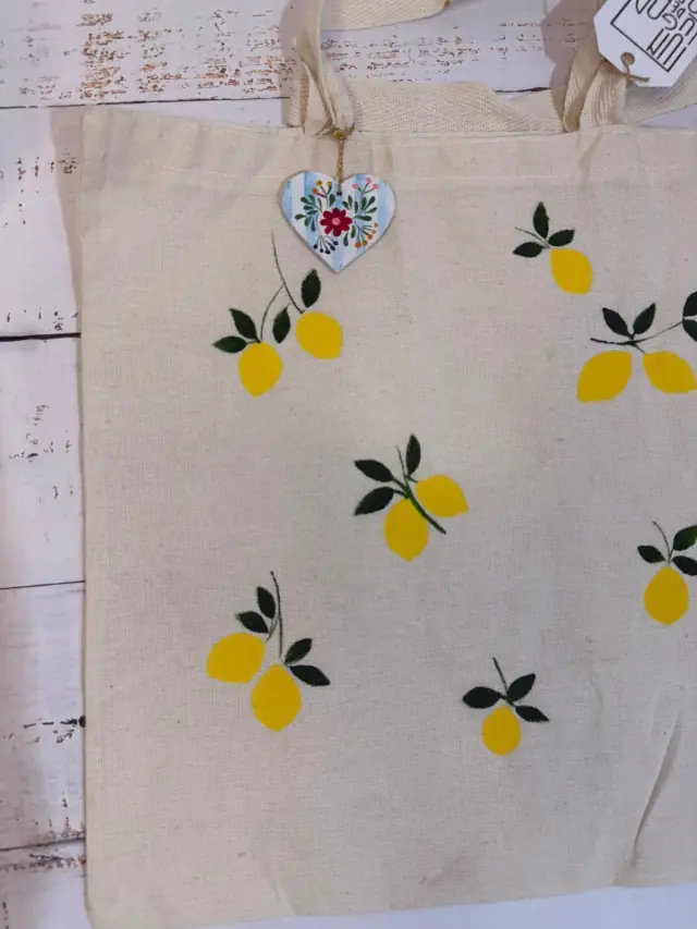 Bolsa de tela con diseño de limones y cerezas